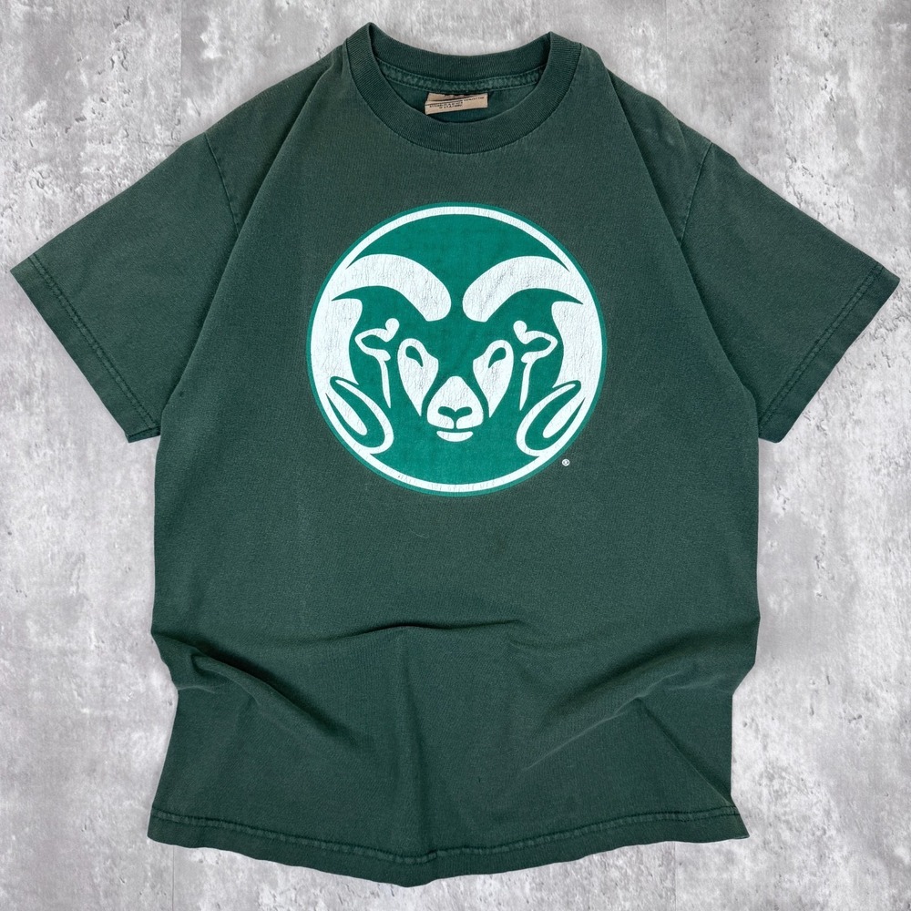 Vintage CSU Rams T-Shirt Mens Medium Green Colorado State NCAA Basketball Y2K